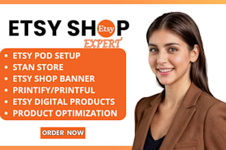 set up etsy shop, stan store, print on demand, t shirt design digital products