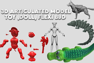 create 3d articulated model stl file, 3d toy, 3d doll model in blender, zbrush