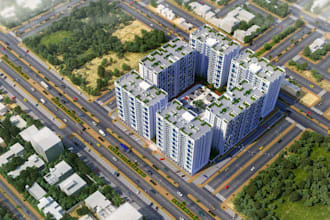 optimize 3d condo high rise apartment,city map,parking lot,cgi building exterior
