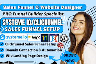 design sales funnel in clickfunnels, systeme io, or build landing page in wix