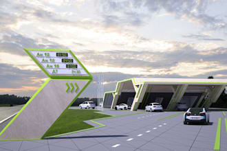 modern luxury 3d gas station, petrol station, car park, any commercial project