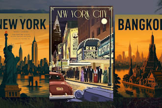 create a stunning retro vintage poster, pop art travel poster, art deco