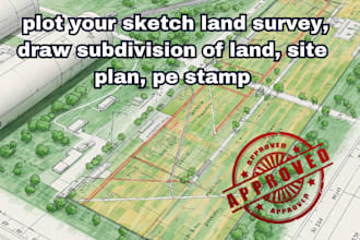 plot your sketch land survey, draw subdivision of land, site plan, pe stamp