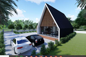 remodel 3d cabin house, backyard design, environmentr decor,glaze house render