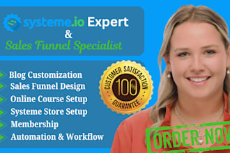 build systeme io landing page, sales funnel, store and be your systeme io expert