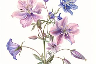 draw botanical illustration line art of plants, flowers