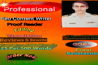 write seo content, proof read, editting and translation