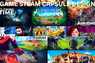 steam game capsule art, banners, UI elements, and trailer promo or assets