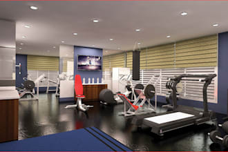 redesign 3d gym interior, sport simulator area, golf course,cgi fitness facility