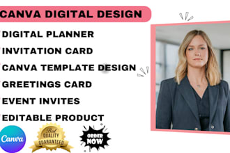 design editable canva templates, invitations, cards, tickets and product mockups
