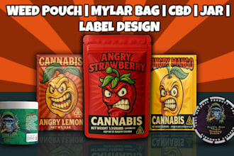 design weed pouch, mylar bag, jar and cbd product labels