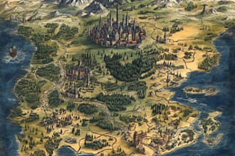 create fantasy map illustration for dnd, novels and games