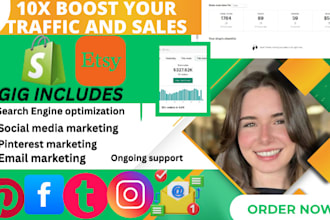 increase etsy sales, shopify store with SEO, pinterest marketing, email campaign