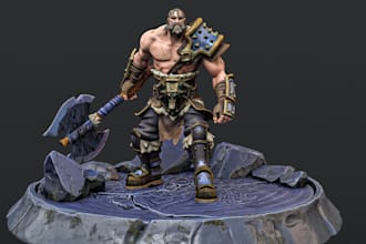 mold 3d medieval character,fantasy wow figurine,aos army, 40k print, toy design