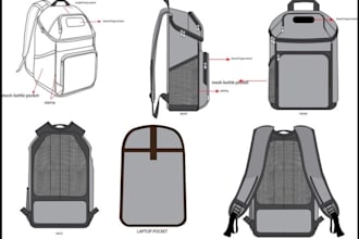 design bag tech pack, tote bag, flat sketch, bags, handbag design, bag tech pack
