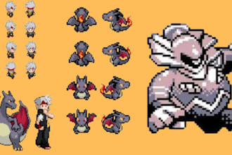 create pixel pokémon trainer sprite fakemon fan art monster pokemon character