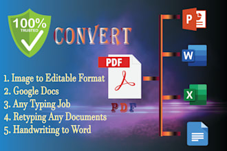 convert PDF to word, image to word, handwriting to word, typing services