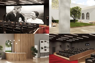 design 3d museum, exhibition room, studio, art gallery space interior cgi render
