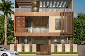 refurbish 3d modern villa, front elevation,front facade, exterior render 3ds max