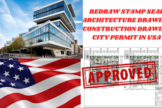 redraw stamp seal  architecture drawing construction drawing city permit in USA