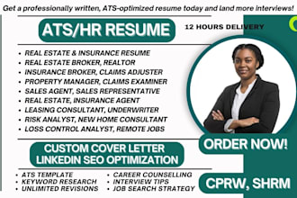 write real estate, insurance, realtor broker, claims adjuster sales agent resume