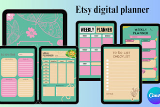 do etsy digital planner, hyperlinked planner, etsy journal digital products