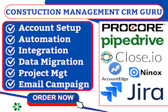 setup procore close io accountedge jira ninox pipedrive construction management