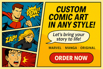 draw comic book art, characters, comic illustrations in any style, marvel, manga