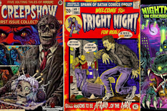 70s 80s horror vintage comic illustration dark art vintage retro poster