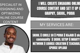 create online course content and set it up on graphy, skool community, podia,
