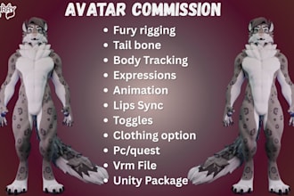 do custom 3d furry vtuber model nsfw vrchat avatar for pc, quest animaze