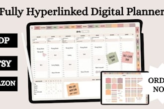 design etsy hyperlink digital planner printable planner, journal tracker