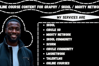 set up online content for graphy, mighty network, skool community, circleso