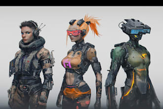 design cyberpunk and fantasy and sci fi character splash art