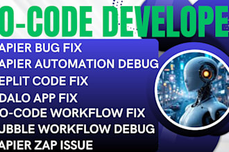 debug, fix issues in zapier, replit, webflow workflow, bubble, adalo, integromat