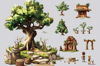 make concept art, game art asset, fantasy landscape character illustration
