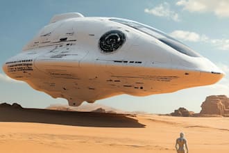 illustrate futuristic sci fi spaceship concept art in unique style