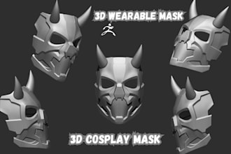 design 3d cosplay model, 3d oni mask, 3d helmet, 3d wearable armor for 3d print