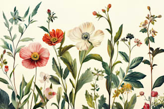 draw botanical illustration of flowers and plants