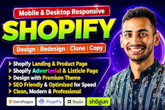design shopify landing page, product page, advertorial page, listicle page