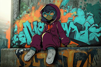 create a hand drawn graffiti and character design