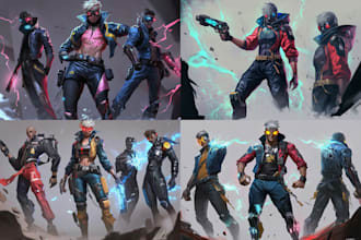 design cyberpunk and fantasy character splash art