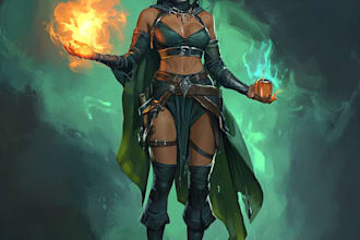 make a fantasy character design use d and d illustration