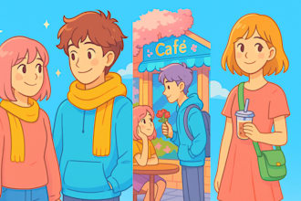 cute pastel style couple or character illustration