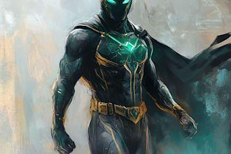 drawing custom superhero character in action