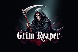 do grim reaper holding sickle mascot logo design