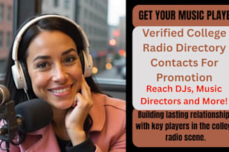 give 200 active college radio directory contacts for music artists and promoters