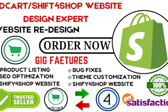 design your shift4shop or 3dcart website design shopify theme customization