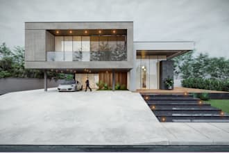 craft 3d modern villa exterior design,lawn design, balcony, backyard,resort park