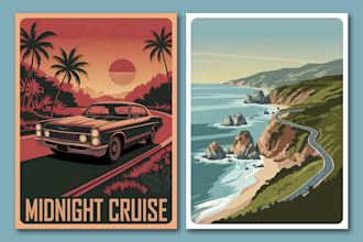design modern retro vintage travel posters for art deco or wall art in 24